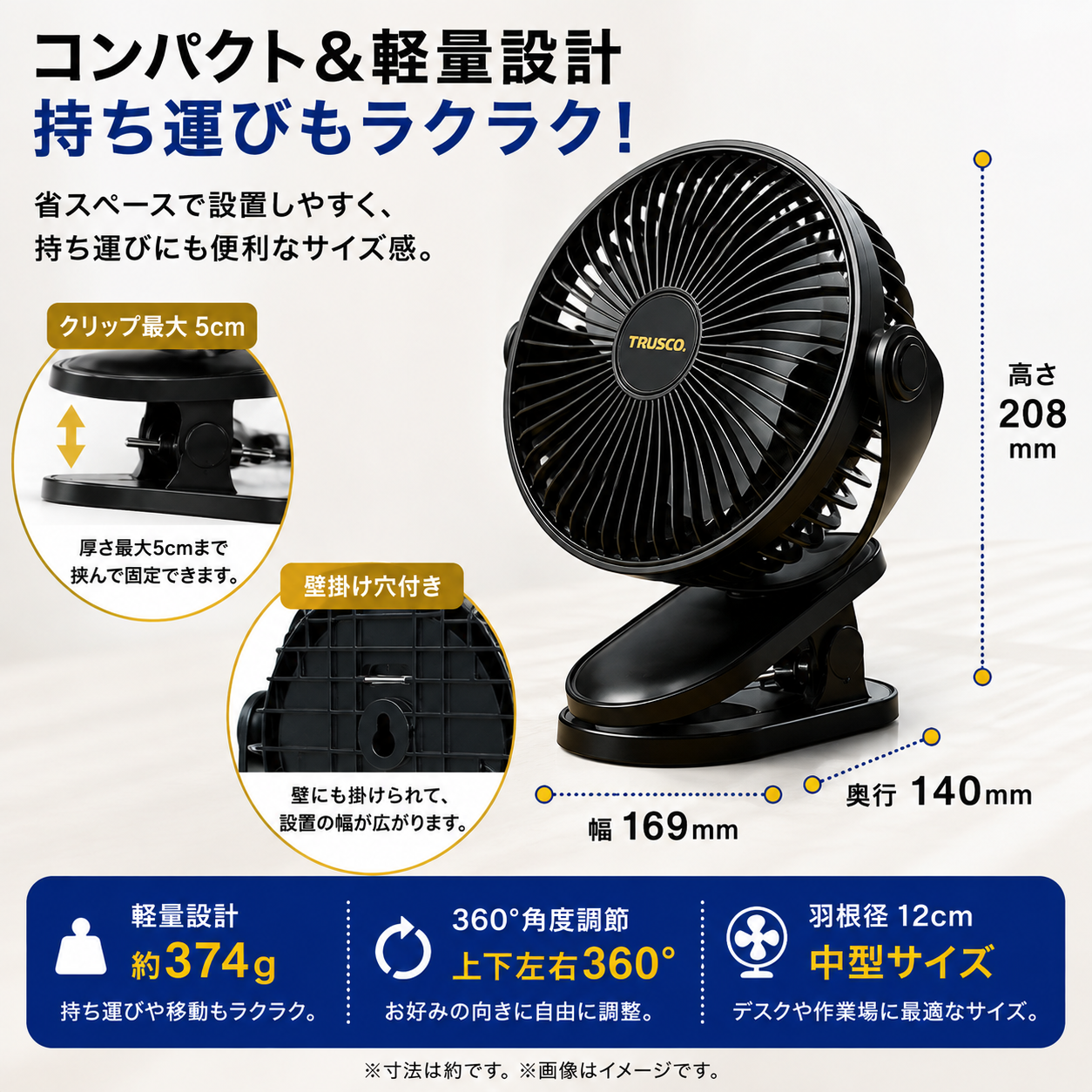 トラスコ　3WAY充電式クリップファン　12cm　TCF-1