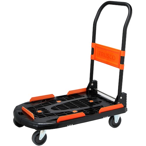 トラスコ　樹脂台車　カルティオ（新型）　７８０Ｘ４９０　折畳　黒　樹脂ストッパー　荷物落下防止柵付　MPK780-BK-JS-RSK