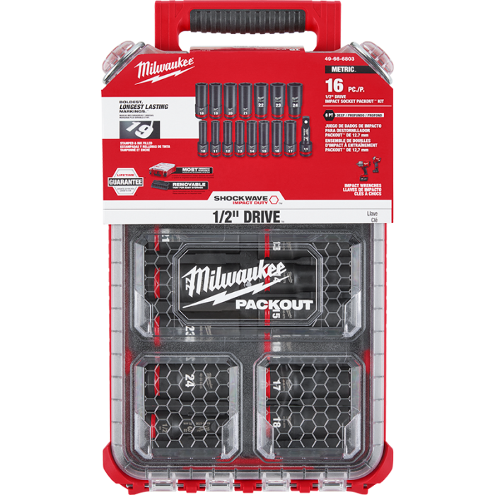 ミルウォーキー　ＳＨＯＣＫＷＡＶＥ　ＩＭＰＡＣＴ　ＤＵＴＹ　ディープインパクトソケット　１／２インチ（１２．７ｍｍ）角　１６ＰＣＳ　ＰＡＣＫＯＵＴセット　49-66-6803