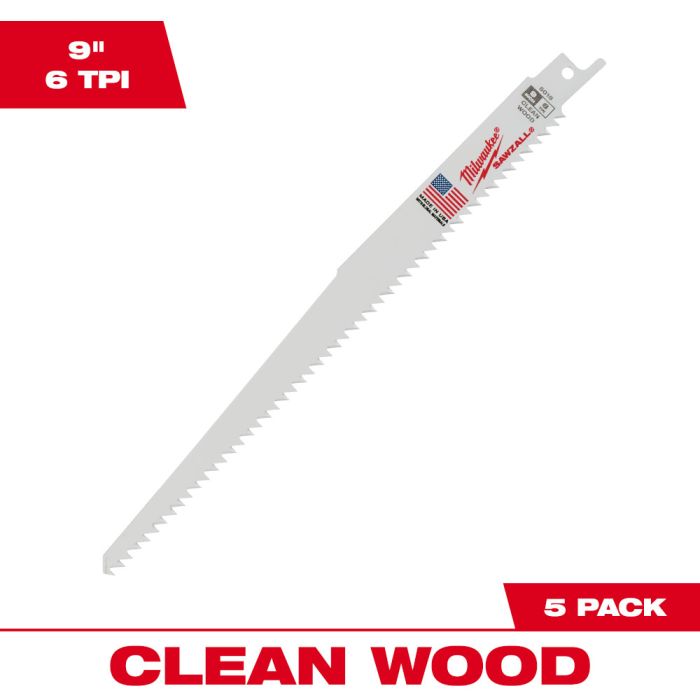 ミルウォーキー　ＷＯＯＤ　木工用レシプロソーブレード　６　ＴＰＩ　２２９ｍｍ　（５本パック）　48-00-5016