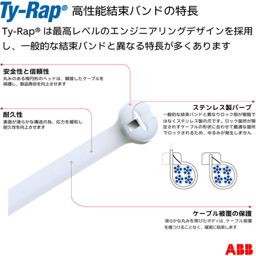 TY-Rap　結束バンド　高性能ケーブルタイ　耐候・耐熱　黒色　幅4.8×長さ186ｍｍ　100本入り　TB200X