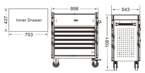 JTC　6段工具箱（ステンレス両開天板）　JTC7361