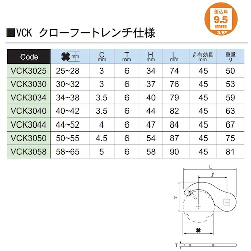 アサヒ 引掛タイプクローフートレンチ□9．5×Φ25～28mm