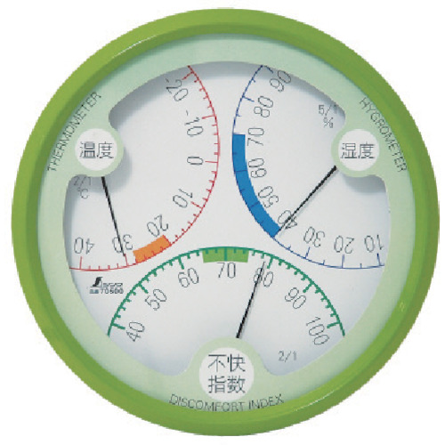 シンワ　温湿度計　不快指数Ｒ－２　丸型１５ｃｍ　グリーン