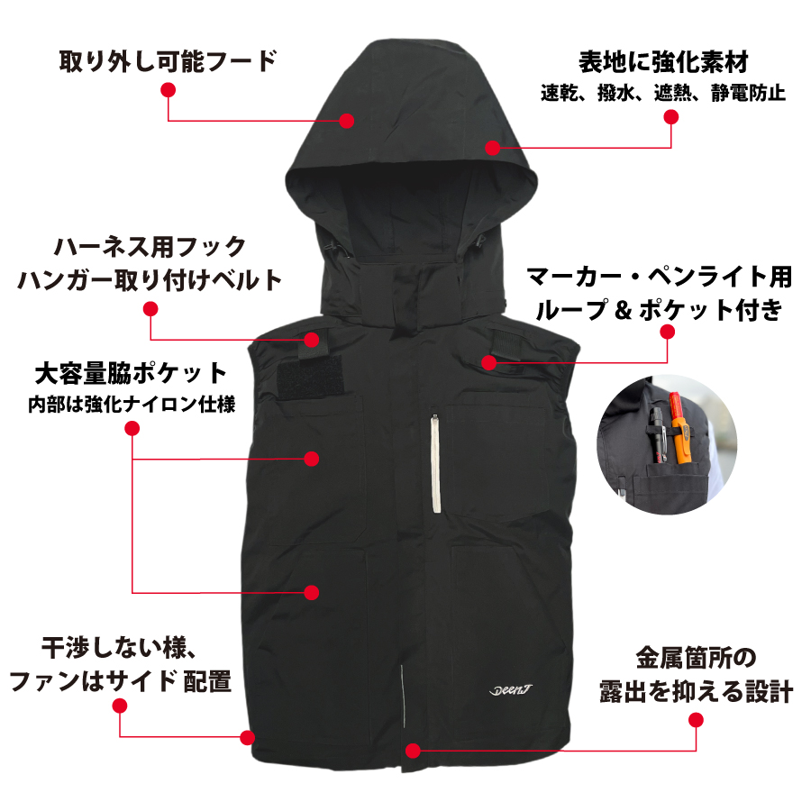 【2026】DEEN.J 　充電式 35VエアクールSスリーブ単品（半袖）BK　DNJAC35VSHBK_