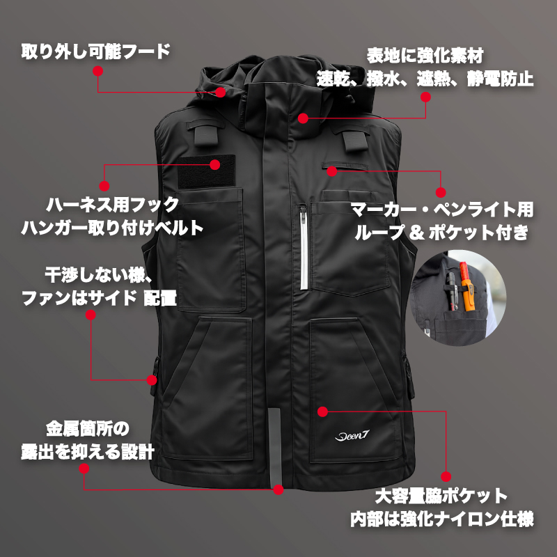【半袖単品】DEEN.J 　充電式 35VエアクールSスリーブ単品（半袖）BK　DNJAC35VSHBK_