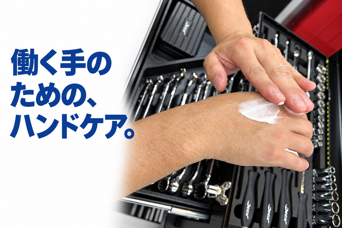 実際に手の甲へクリームをなじませる様子