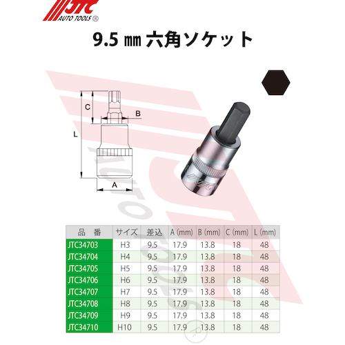 JTC　９．５ｍｍ六角ソケット４ｍｍ　JTC34704