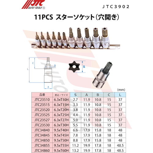 中古】(未使用・未開封品) JTC 8PCS L型レンチ付穴開きスター