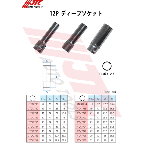 JTC １／２ １２Ｐ トヨタコンロッドボルトソケット １２ｍｍ JTC47712