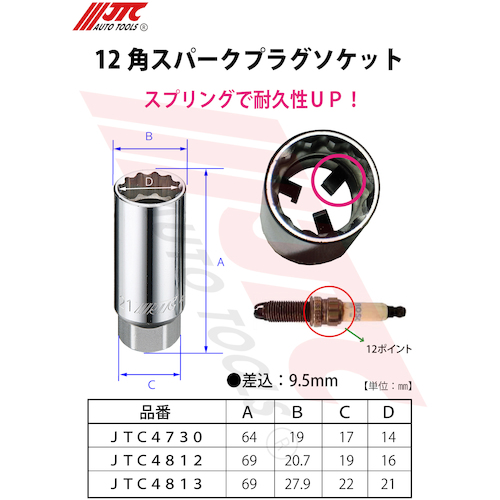JTC 12角スパークプラグソケット 16mm JTC4812 | 工具用品専門