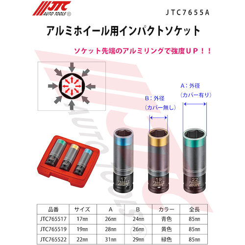 JTC アルミホイール用インパクトソケット（22mm） JTC765522