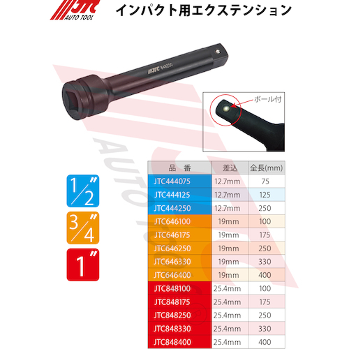 JTC 25．4mm インパクト用エクステンション JTC848250 | 工具用品
