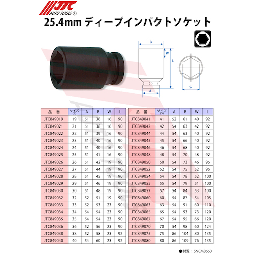 JTC ２５．４ｍｍディープインパクトソケット ２２ｍｍ JTC849022