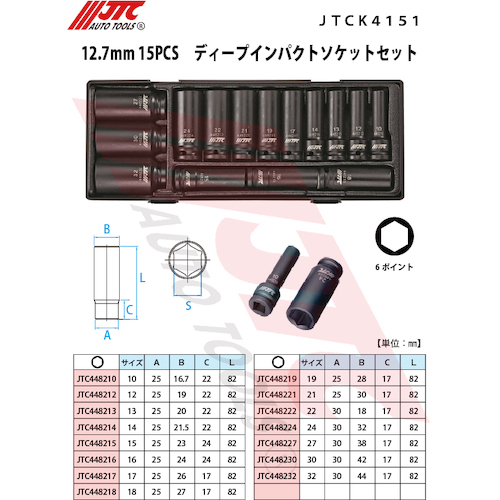 JTC １２．７ｍｍ １５ＰＣＳディープインパクトソケットセット