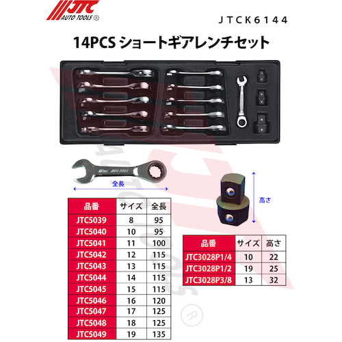 □JTC 14PCS ショートギアレンチセット JTCK6144(4718436)[法人・事業