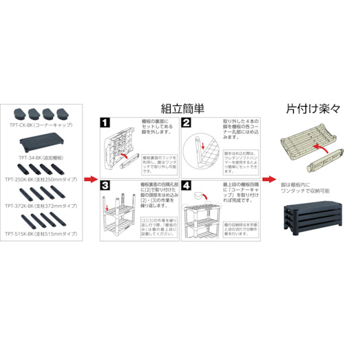 TRUSCO　プラ棚軽量型　高さ６９７－３段タイプ　コーナーキャップ４個付　TPT-K2233C-__